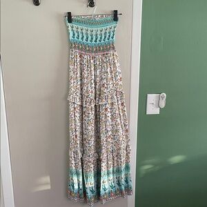 Amazon Floral Maxi Dress - Turquoise and White